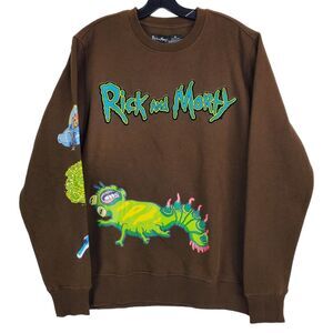 RICK & MORTY Sweater Adult Medium Brown RICKLAXATION Graphic Print Funny Cartoon